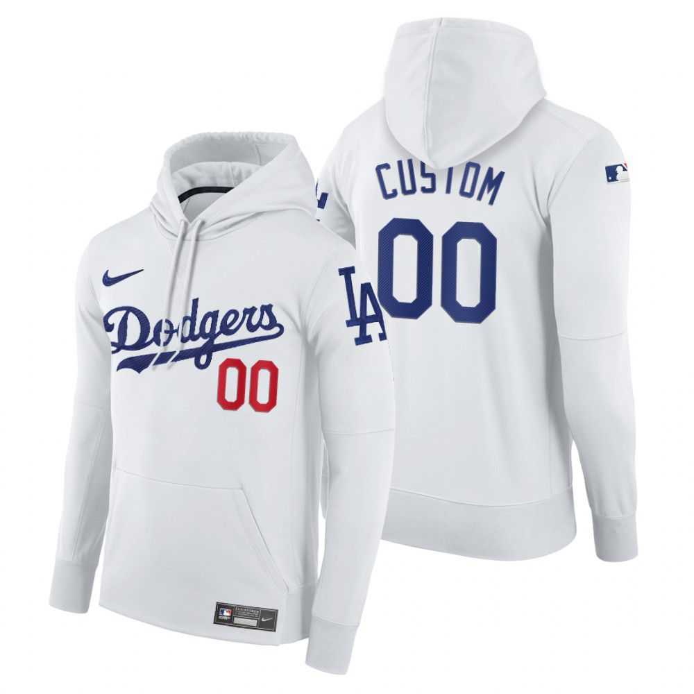 Men Los Angeles Dodgers 00 Custom white home hoodie 2021 MLB Nike Jerseys